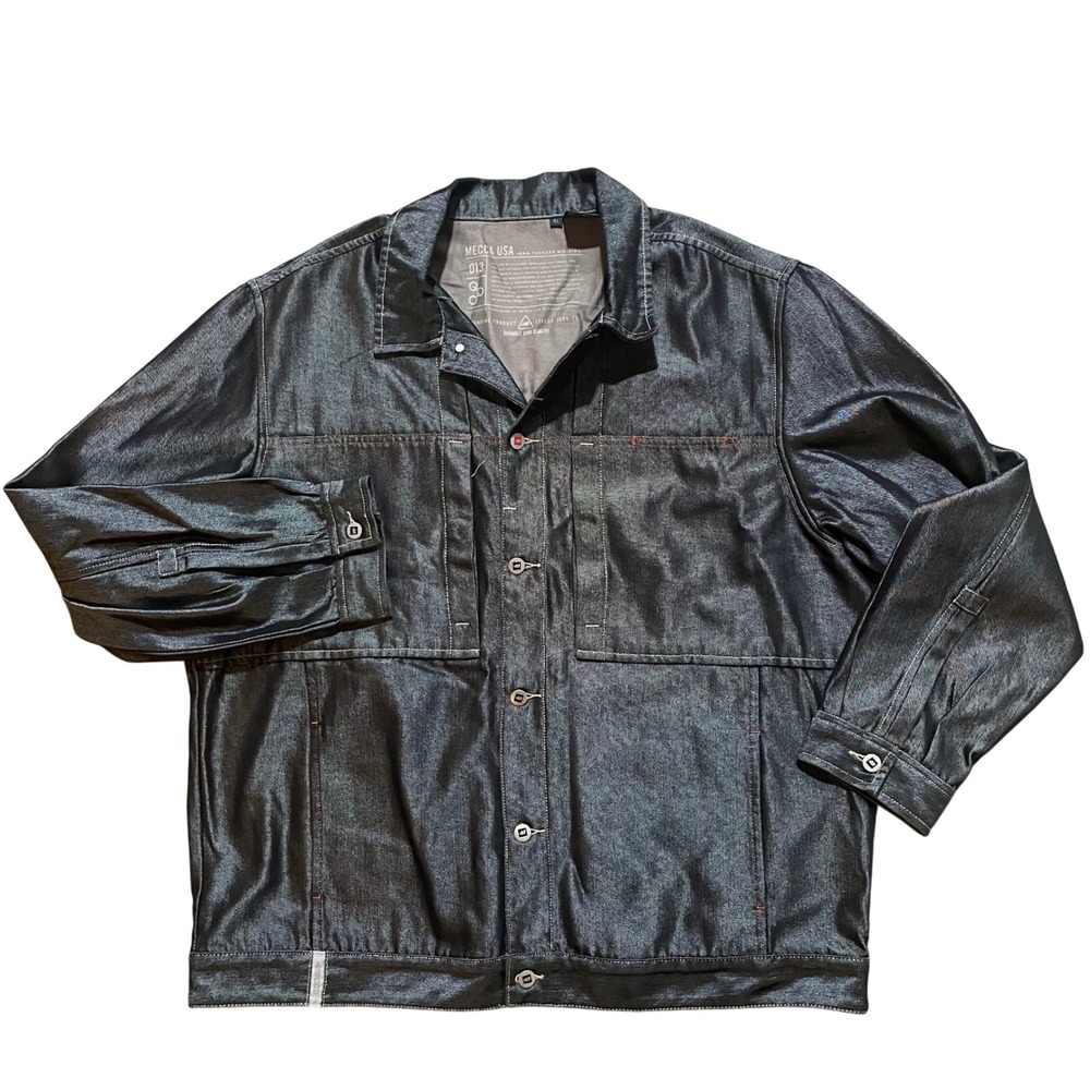 MECCA USA Denim Jean Jacket Mens XL Dark Wash Trucker Style‎ Vintage Y2K